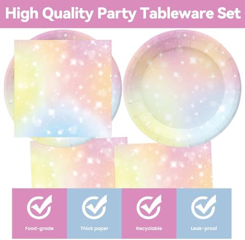 50Pcs Pastel Plates and Napkins Party Supplies, Disposable Rainbow Theme Birthday Paper Plates Napkins Tableware Set for Baby Shower Weddings Birthday Party Decorations (Pastel)