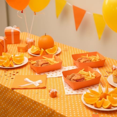 25 Pcs Paper Food Tray 4 lb Large Food Boats Nacho Plates Disposable Serving Snack Trays Large Paper Trays Boat for Nachos, Hotdogs, Tacos, Fries (Orange)