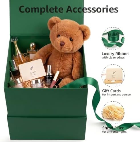 Dark Green Gift Box for Christmas with Magnetic Lid, 10.2"x10.2"x10.2"