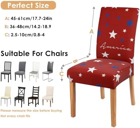 4th of July Chair Covers Set of 4, Independence Day Decorations Stretch Removable Washable Dining Room Red American Flag Patriotic Chair Protector Slipcovers Party Kitchen Home Memorial Day Decor