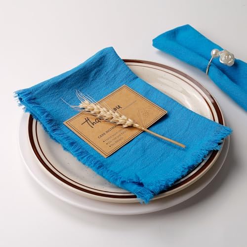 Wonlex Cloth Napkins Set of 8, Washable & Reusable 100% Natural Cotton Cloth with Elegant Fringe for Everyday Use, Table Dinner, Hotels, Events(8 Pack, Blue)