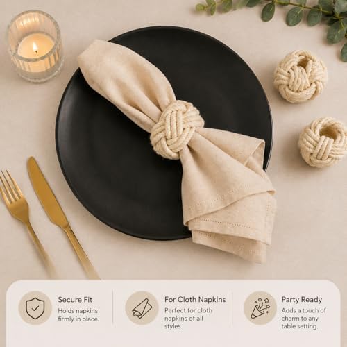 Artisan Handcrafted Cotton Napkin Rings Set of 50, Rustic Farmhouse Coastal Table Decor, Beach House Dining, Bohemian Linen Holder for Dinner Parties & Everyday Use (Off White) - ALPHA Living HOME