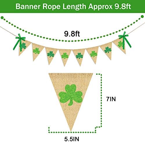 Glitter Shamrock Garland Banner Burlap | Rustic St. Patrick's Day Shamrock Garland | St. Patrick's Day Decorations | Shamrock Clover Garland Banner | Irish Lucky Day Home Outdoor Hanging Decor