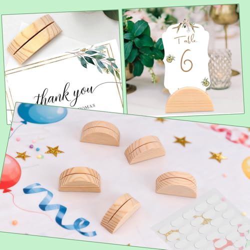 24Pcs Wood Table Number Stands, Wood Place Card Holders Include Traceless Adhesive Stickers, Semicircular Design Place Card Holders for Wedding, Ceremony, Birthday, Party, Events