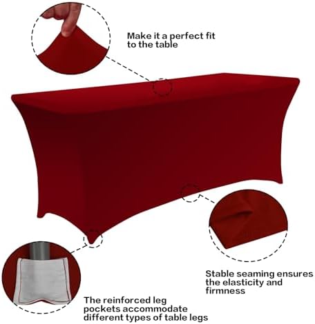 IVAPUPU 2 Pack 4FT Table Cloth for Rectangular Spandex Burgundy Table Cover