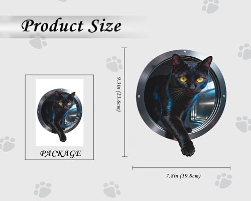 FLFK Cute Cat Wall Decal - Removable Peel and Stick Wall Sticker with 3D Effect for Toilet Kitchen Offices, Black Cat Stepping Out