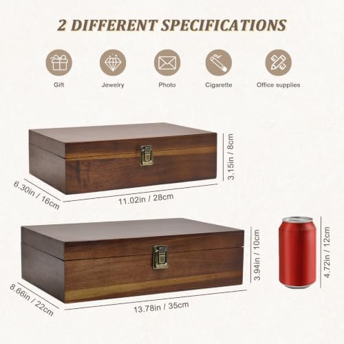 2-Pack Wooden Keepsake Boxes with Hinged Lid, 11.02 & 13.78Inch