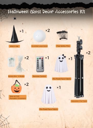 Minetom 2 Pack Outdoor Halloween Ghost Decorations, Light Up Ghosts