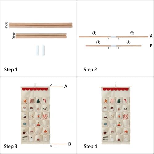 MONOBLANKS Fabric Hanging Advent Calendar with Pockets, Christmas Pattern B