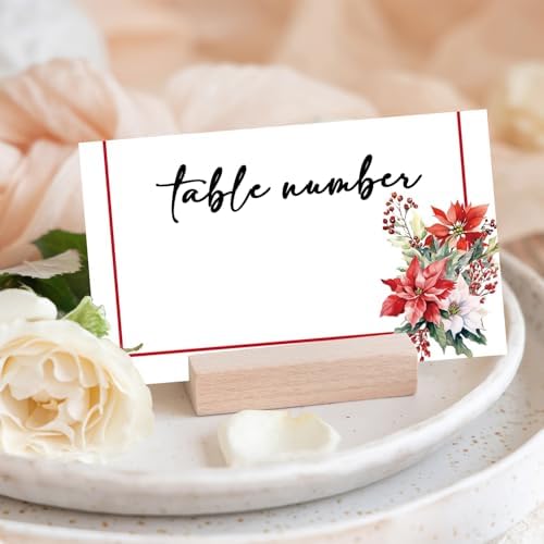 Christmas Place Cards for Table Setting, Poinsettia Tent Cards Decor For Bridal Baby Shower Party Reception Decorations, Winter Holiday Placecards, 25 Pack Birthday Food Name Card, 2 x 3.5" /015