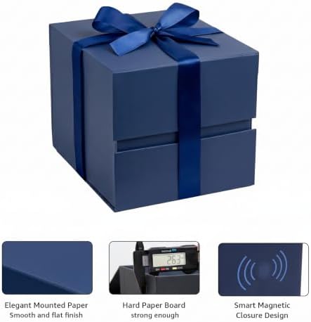 LIFELUM Navy Blue Gift Box for Groomsmen with Magnetic Lid, 7"x7"x7"