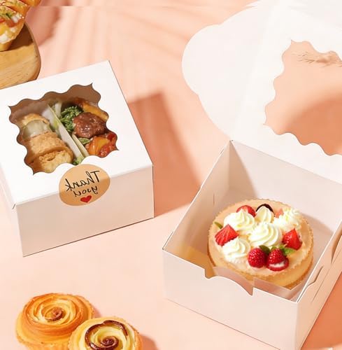 26 Pcs Cookie Boxes with Window, 4x4x2.5 Inches, for Dessert Pastry