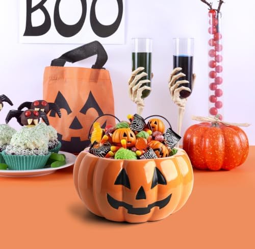Halloween Pumpkin Candy Bowl 9.25” Ceramic Jack O Lantern Candy Dish