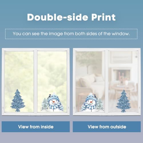 Horaldaily 65 PCS Christmas Window Cling Sticker, Blue Xmas Ball Ornaments Trees Snowman for Home Party Supplies Shop Window Glass Display Decoration