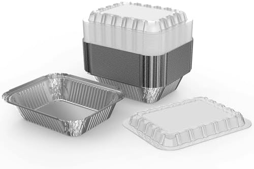 WANBAO 8.3"x6.2" 2.25LB Disposable Tin Foil Pans with Plastic Lids, 50 PACK