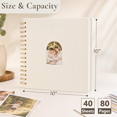 Vienrose Scrapbook Album,80 Pages,10x10 Inch,Beige
