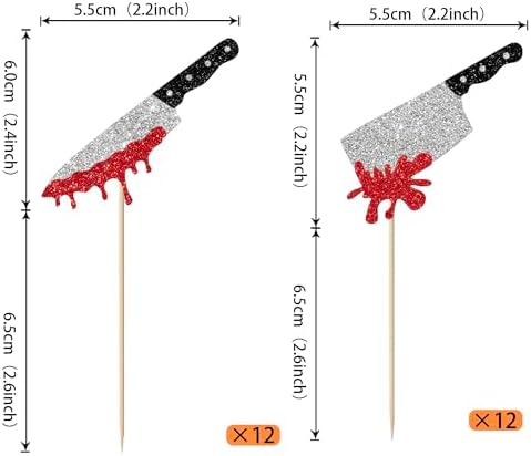 Rsstarxi 24 Pack Halloween Cupcake Toppers Horror Blood Knife Cupcake Picks Have a Killer Birthday Cake Decorations for Halloween Blood Knife Theme Birthday Party Decorations
