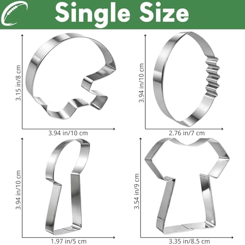 Football Cookie Cutters Set 4 Pcs, Stainless Steel Gameday Shapes