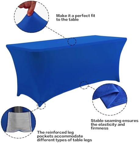 IVAPUPU 2 Pack 6FT Table Cloth for Rectangular Spandex Royal Blue Cover