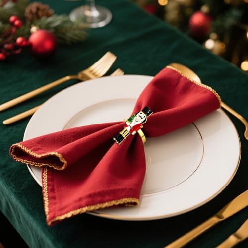 Christmas Nutcracker Napkin Rings Set of 6 for Xmas Thanksgiving New Year Party Wedding Banquet Decor,Gold Walnut Soldier Napkin Holders for Baby Shower Birthday Home Dinner Table Setting