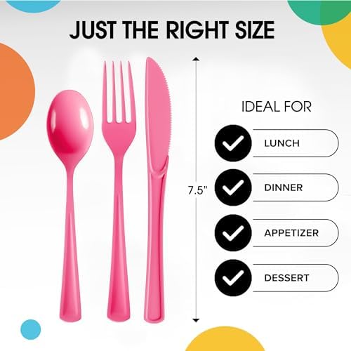 Party Solids Hot Pink Plastic Silverware 150 Pcs Hot Pink Cutlery Set