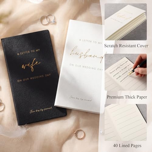 2 Set Wedding Vow Books with Soft Cover to My Husband Wife Vow Books with Gold Foil Bride and Groom Notebook 40 Lined Pages Wedding Gifts for Bridal Shower Newly Engaged Couple Essential