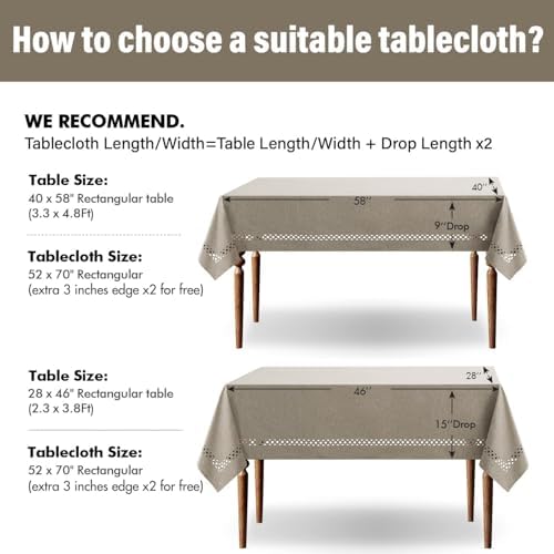 MIULEE Linen Rectangle Tablecloth with Decorative Cutouts 52x70 Inch