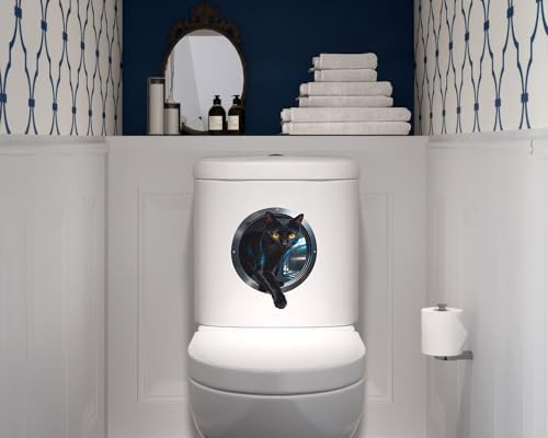 FLFK Cute Cat Wall Decal - Removable Peel and Stick Wall Sticker with 3D Effect for Toilet Kitchen Offices, Black Cat Stepping Out