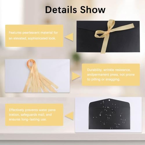 20 Pack Black Gift Money Envelopes for Cash: Fancy Envelopes with Ribbon for Wedding Birthday Festival Party Invitations Cards and letters