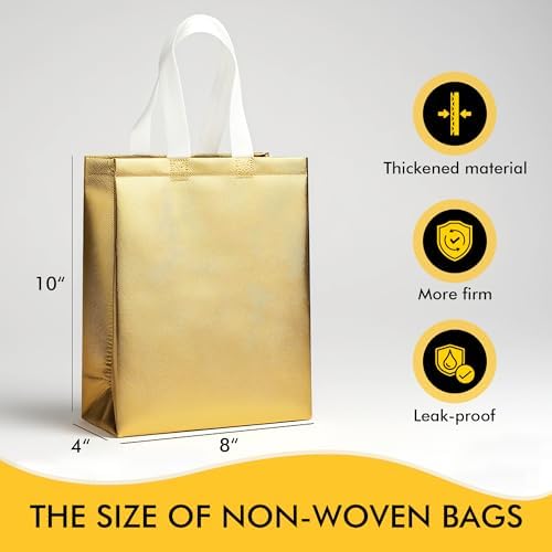 RACETOP Reusable Gold Gift Bags Medium Size 15 Pack with Handles for Party