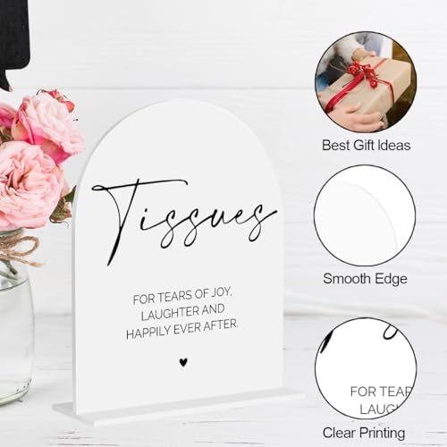 Tissues Acrylic Sign, Favor Wedding Engagement Bridal Shower Decor for Ceremony Modern Calligraphy Arch Acrylic Table Top Sign for Wedding Reception and Event Party 8x10 inch