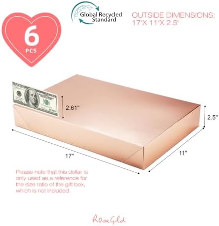 ROSEGLD 6 Extra Large Gift Boxes with Lids 17x11x2.5 Inches, Apparel Boxes