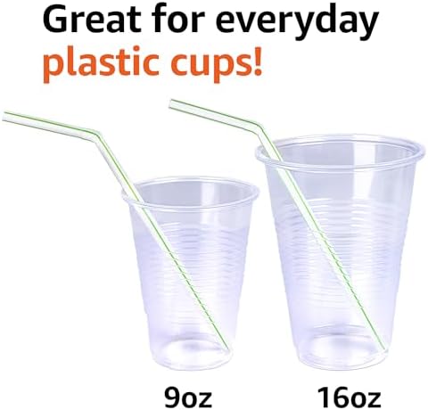 Amazon Basics Disposable Striped Plastic Flex Straws, 7.5" Long, Assorted Colors, 100 Count, Large Pack (Pack of 3)