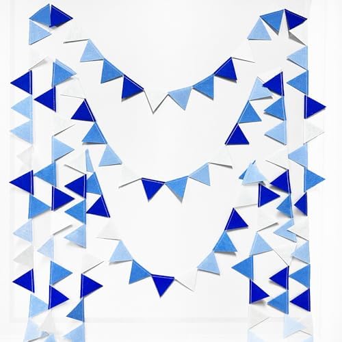 Blue Party Decorations Felt Hanging Triangle Mini Bunting Pennant Banner Flag for Birthday Wedding Shower Bridal Shower Engagement Under The Sea Nautical Ahoy Achor Party Decor Supplies