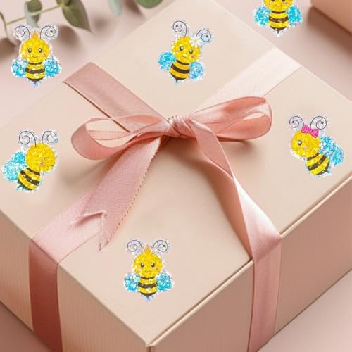 500Pcs Holographic Bee Stickers for Kids 1.2in Laser Waterproof Sticker Roll 6 Designs Cute Bumblebee Self-Adhesive Sticker Rolls for Bottle Scrapbook Journal Envelope Decorations