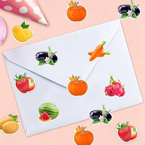 500PCS Fruit Stickers Rolls 8 Styles Summer Fruits and Vegetables Sticker 1in Self-Adhesive Waterproof Vinyl Stickers Decor for Birthday Party Envelopes Scrapbook Decorations