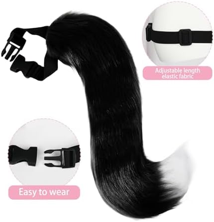 Cat Ears and Tail,Wolf Fox Ears Long Tail and Bell Lace Choker Set for Halloween,Animal Cosplay Party Costume
