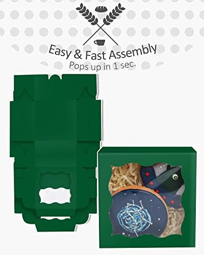 qiqee Deep Green Bakery Boxes with Window 55pcs 4x4x2.5 Mini Cookie Boxes Macaron Boxes Small Donut Pastry Boxes for Party