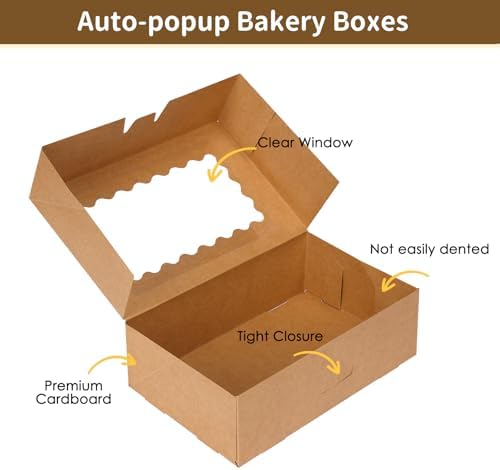Moretoes 45pcs Cookie Boxes with Window, 9x6x3in Auto-Popup Bakery Boxes