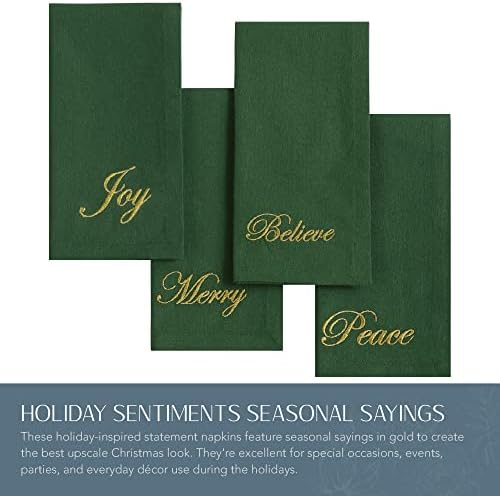 Threadmade Holiday Sentiments Napkins, Set of 4, Green - 20" W x 20" L