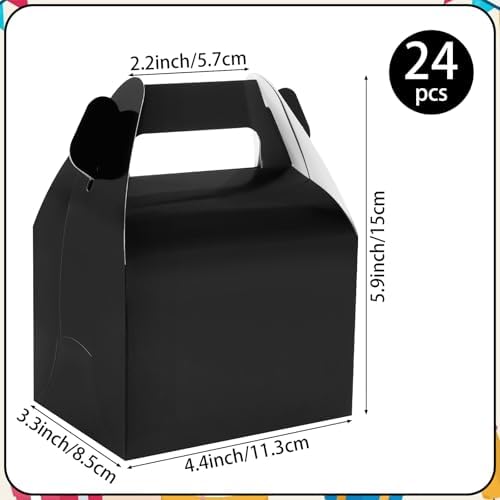 Hxezoc 24 Pieces Black Party Favor Boxes Gable Candy Treat Box Folding Paper Gift Box with Handles for Baby Showers Birthday Party Wedding Decoration Supplies