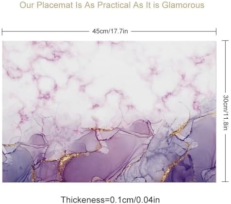 Marble Placemats Set of 6, 12x18 Inch Abstract Purple Modern Marble Pattern Printed Heat Resistant Table Mats for Dining Kitchen Birthday Party Holiday Decor