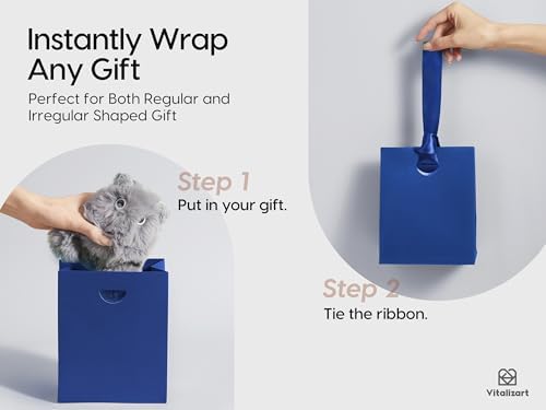 Vitalizart Paper Gift Bags With Ribbon Handles Small Blue Bulk Pack