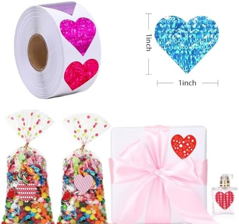 1000Pcs Shining Laser Heart Stickers,1Inch Scrapbook Heart & 1.5inch Romance Love Stickers for Kids Valentine’s Day Supplies Valentines Day Mothers Day Decor