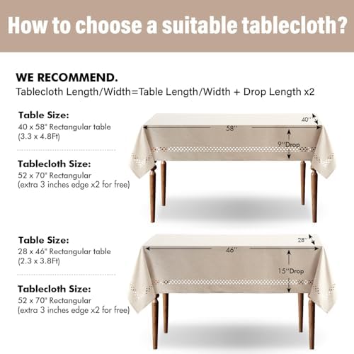 MIULEE Beige Rectangle Tablecloth with Decorative Cutouts 52x70 Inch