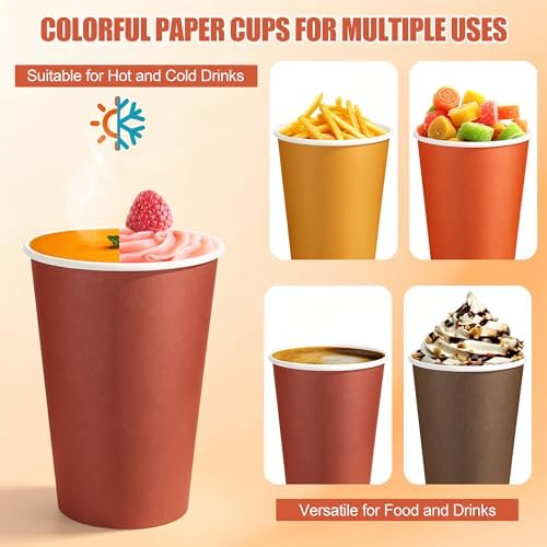 Kochorie 100 Pack 12 Ounce Disposable Fall Thanksgiving Paper Cups, Autumn Party Cups, Drinking Cups for Holiday Party Supplies DIY Crafts, 4 Colors