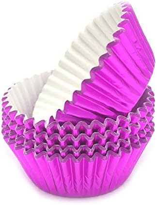 Standard Hot Pink Foil Cupcake Liners Muffin Baking Cups for Party and More, 100-Count