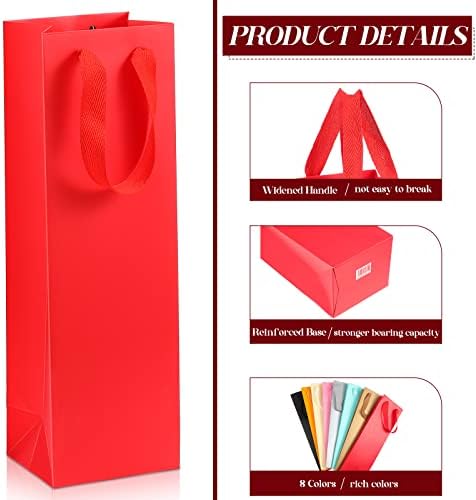 Zonon 48 Pieces Colorful Wine Gift Bags Bulk Christmas Wine Bottle Paper Bags Single Bottle Carry Bags with Handles for Wedding Birthday Housewarming Party Supplies, 3.5 x 4.3 x 13.8 Inch, 8 Colors