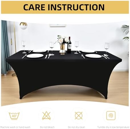 2-Pack 4ft Black Spandex Table Covers for Rectangular Folding Tables - Wrinkle Resistant Stretch Tight Table Cloths - Ultimate Fitted Table Protector for Parties, Banquet, and Wedding