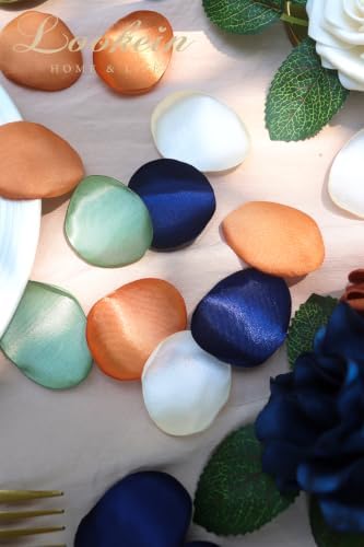 Lookein 300pcs Rose Petals Navy Blue&Burnt Orange Faux Silk Flower Petals